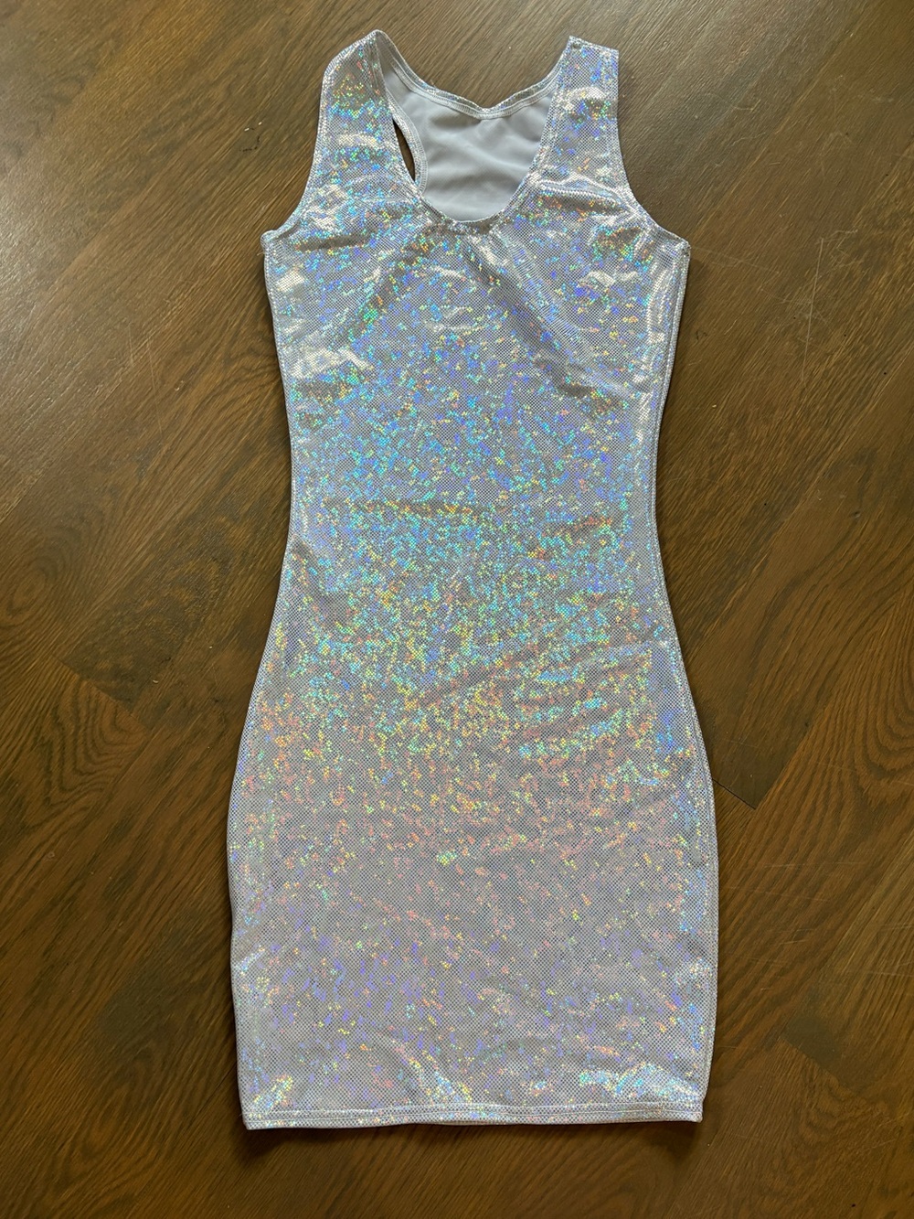 NWOT Sleeveless Holographic Silver Bodycon Dress, racerback